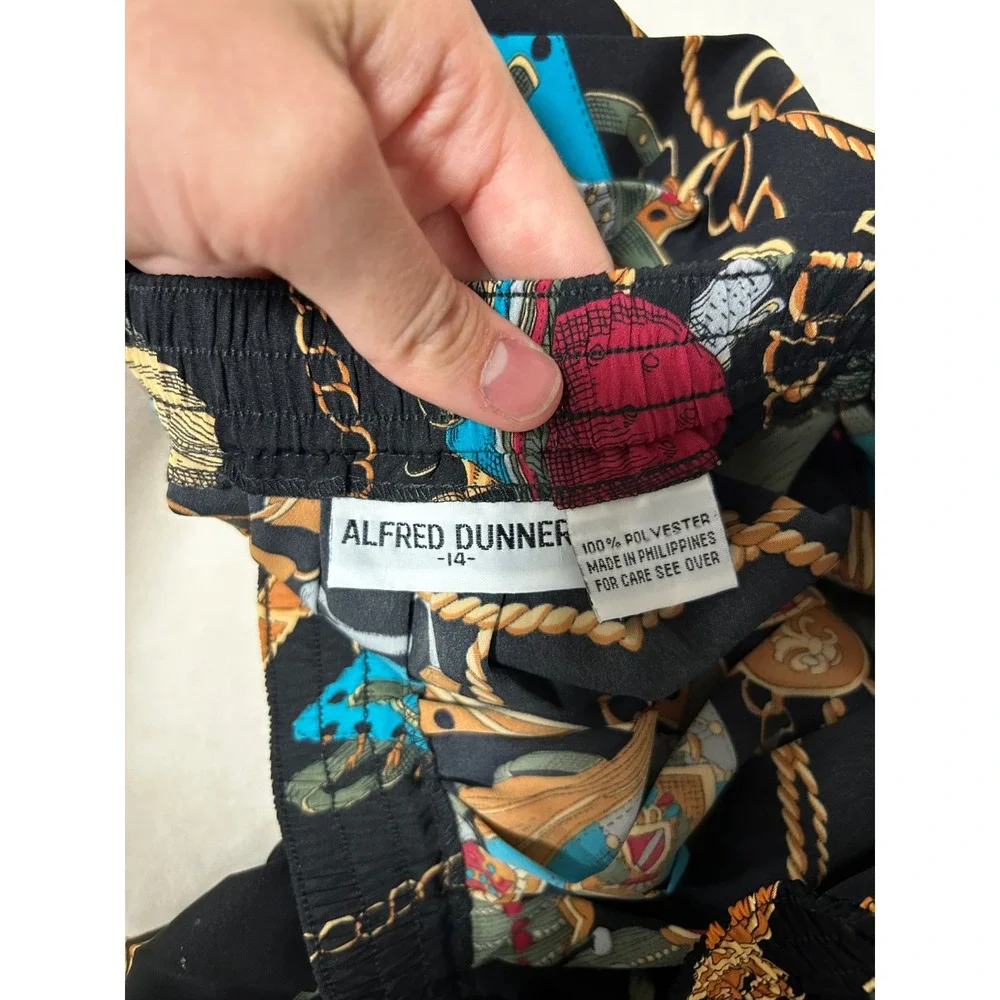 Alfred Dunner Vintage 2 Piece Set LARGE Black Equestrian Chain Print Skirt
